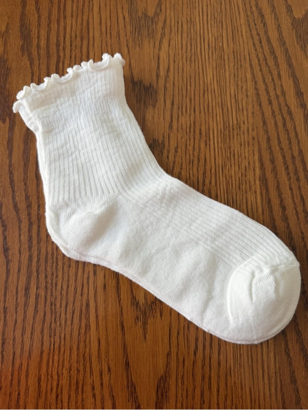 White Ribbed Crew Sock with Ruffle Cuff